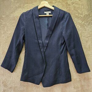 H&M Blazer Jacket Navy Blue Open-Front with a Shawl Collar and 3/4 Length Sleeve